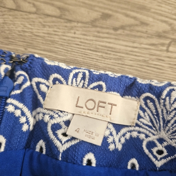 LOFT Floral Embroidered Eyelet Skirt With Scalloped Hem 4 - Blue, Cotton - Picture 3 of 11